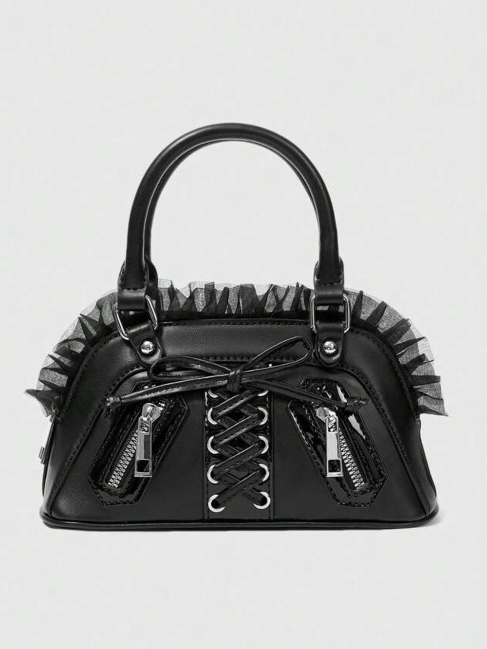 Goth Punk Pinup Black Vinyl Corset Purse with Tulle Trim